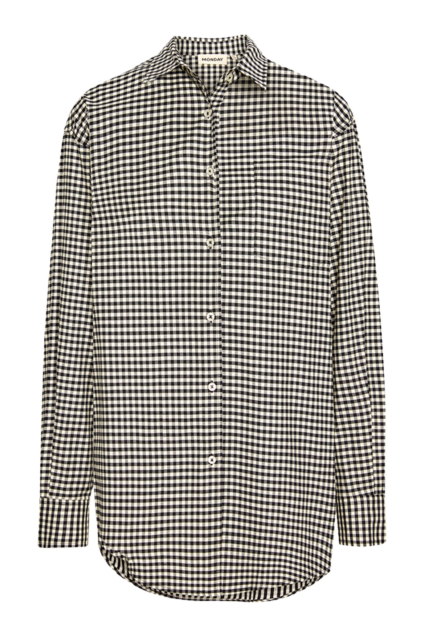 La Jolla shirt, black gingham — button-front long sleeve with collar label MONDAY