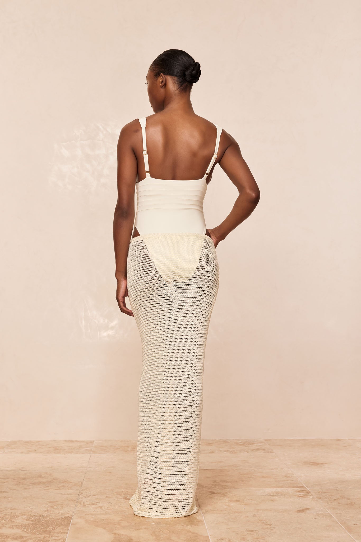 Fontelina Midi Skirt - Ivory Shiny Treble Knit