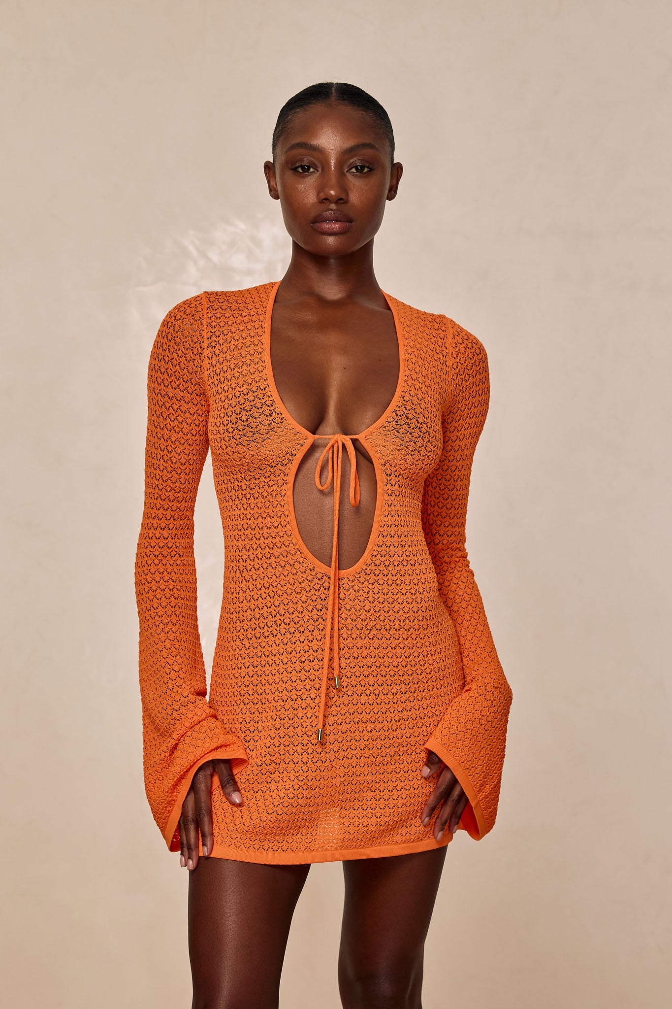 Montego Mini Tie Dress - Tangerine Lace Crochet