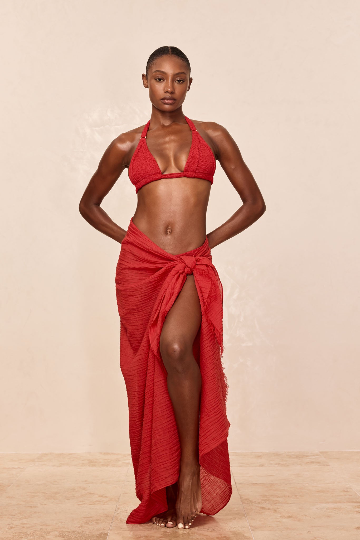 St. Tropez Sarong - Cherry Crinkle Linen