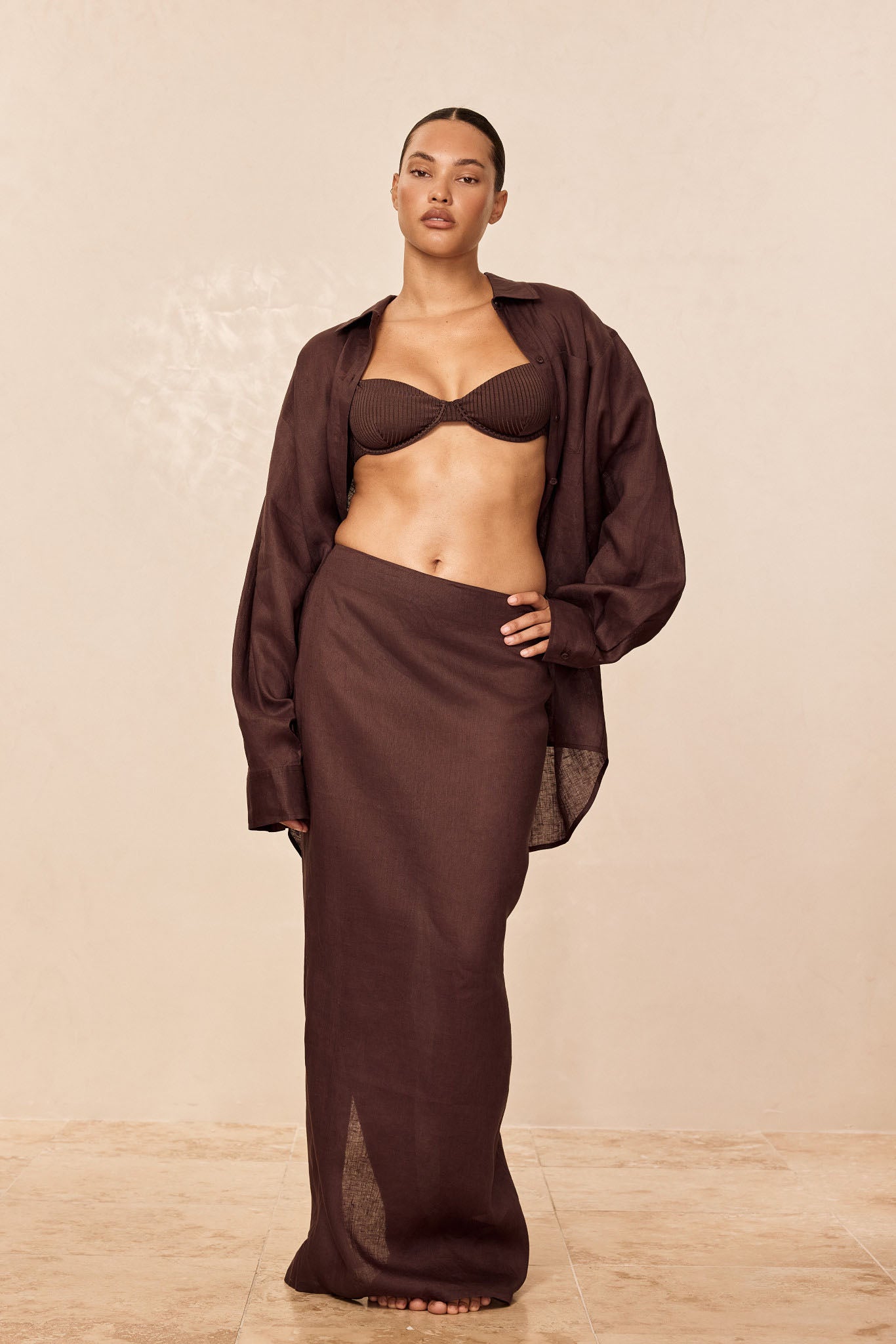 Fontelina Linen Skirt - Espresso Linen