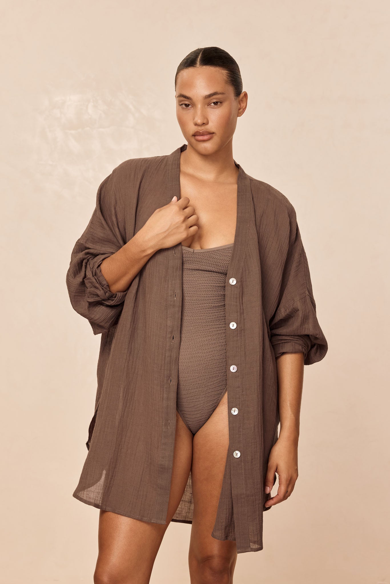 Barcelona Tunic - Stone Crinkle Linen