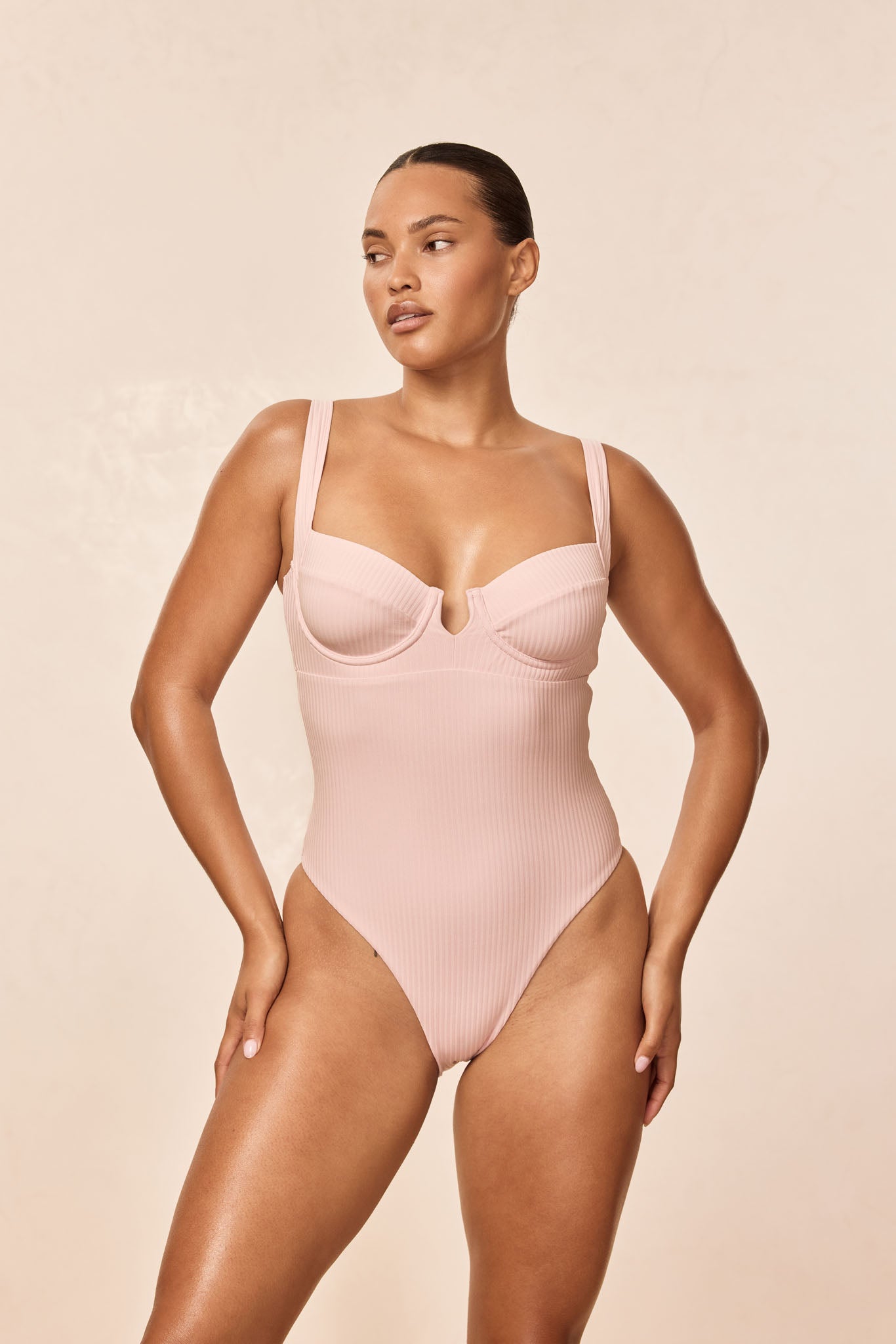 Clovelly One Piece - Powder Pink Rib