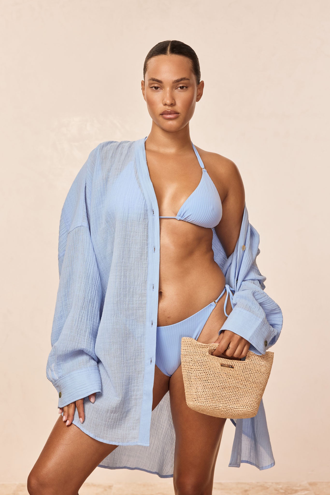 Barcelona Tunic - Sky Crinkle Linen
