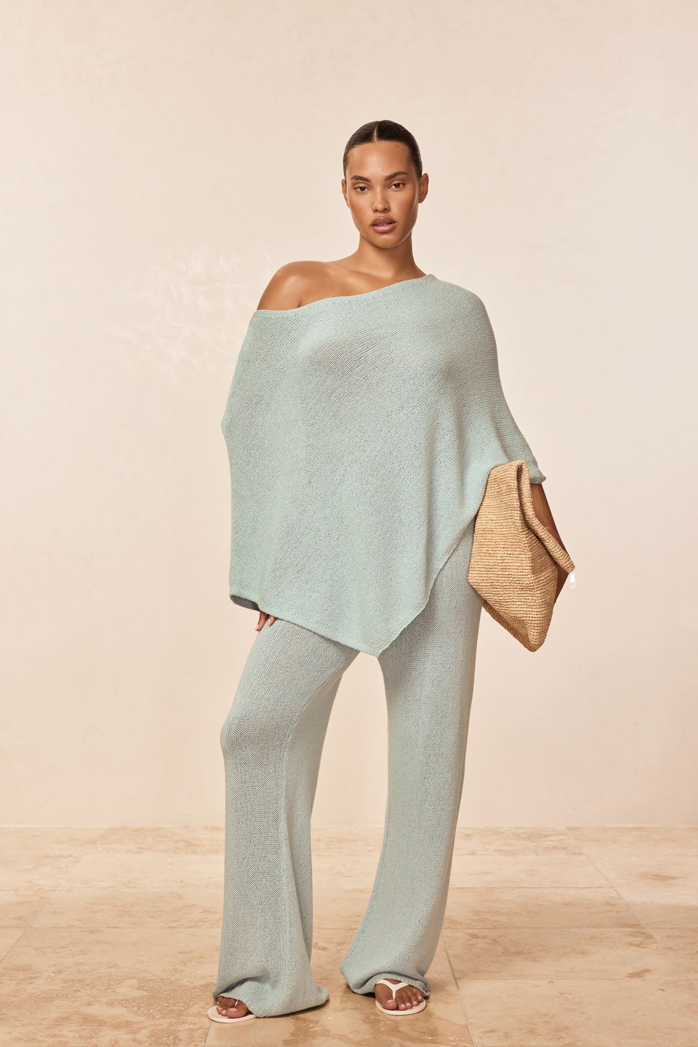 Dominica Poncho Open Knit - Light Slate