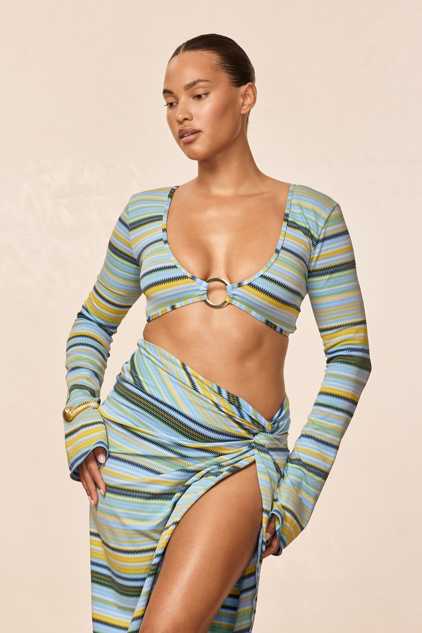 Montego Crop Top - Sardinia Stripe Azure