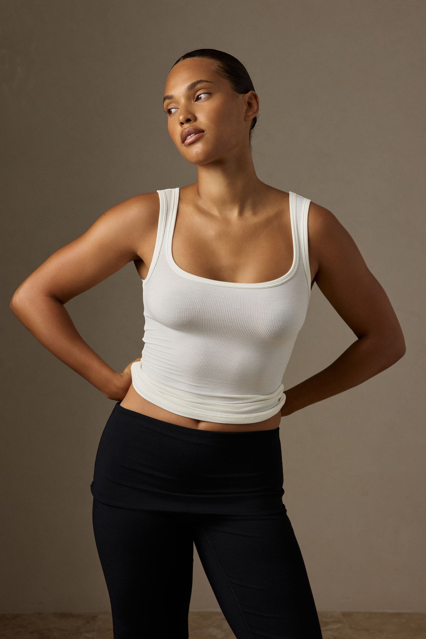Tash Tank Long - Ivory Rib – Monday Swimwear