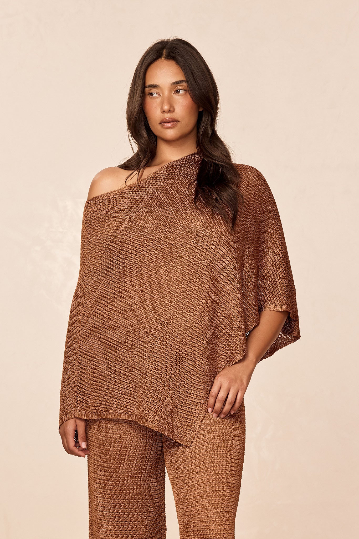 Dominica Poncho - Caramel Treble Knit