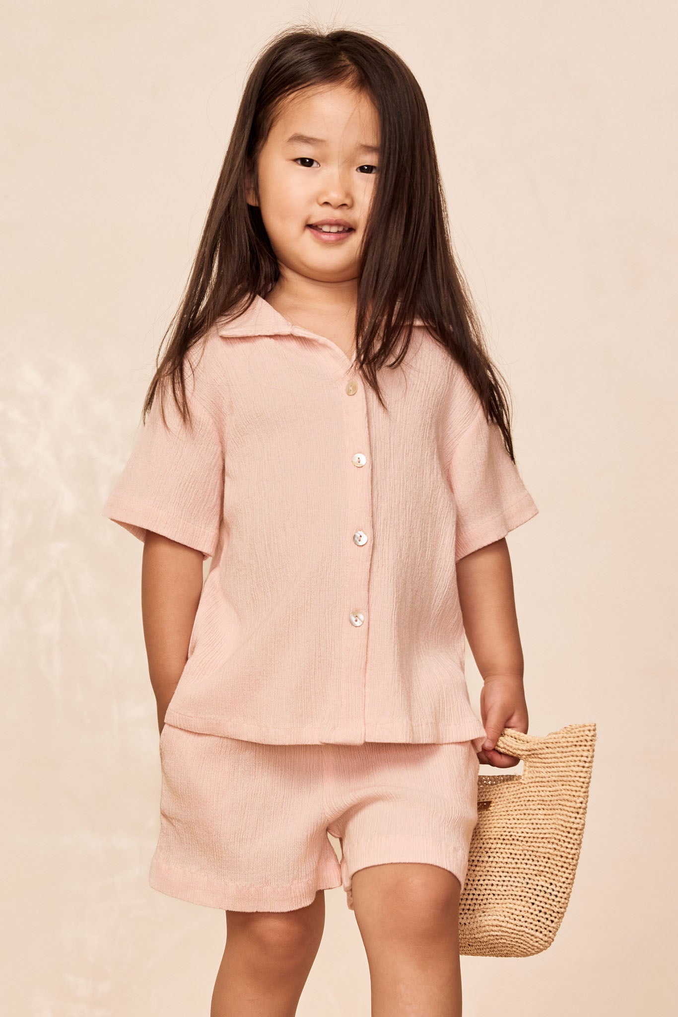 Pacific Beach Shirt Kids - Powder Pink Crinkle