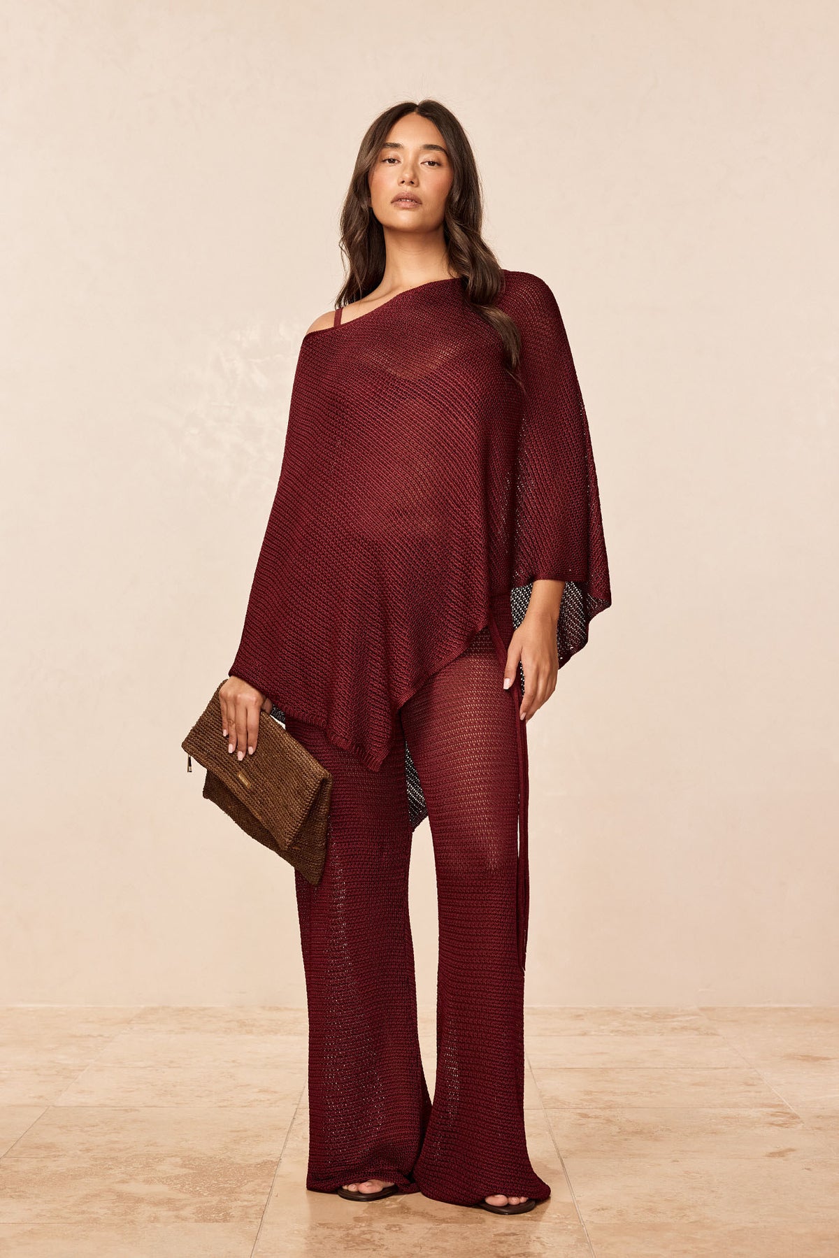 Dominica Poncho - Deep Burgundy Treble Knit