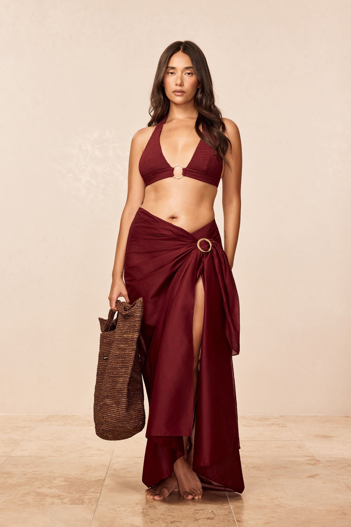 St. Tropez Sarong - Deep Burgundy Cotton Voile