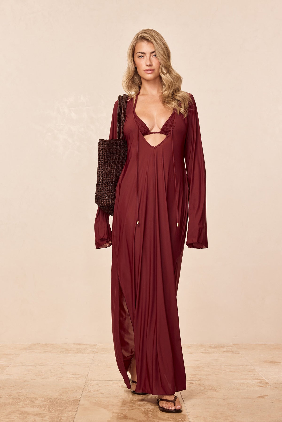 Marabella Kaftan - Deep Burgundy Tissue Jersey