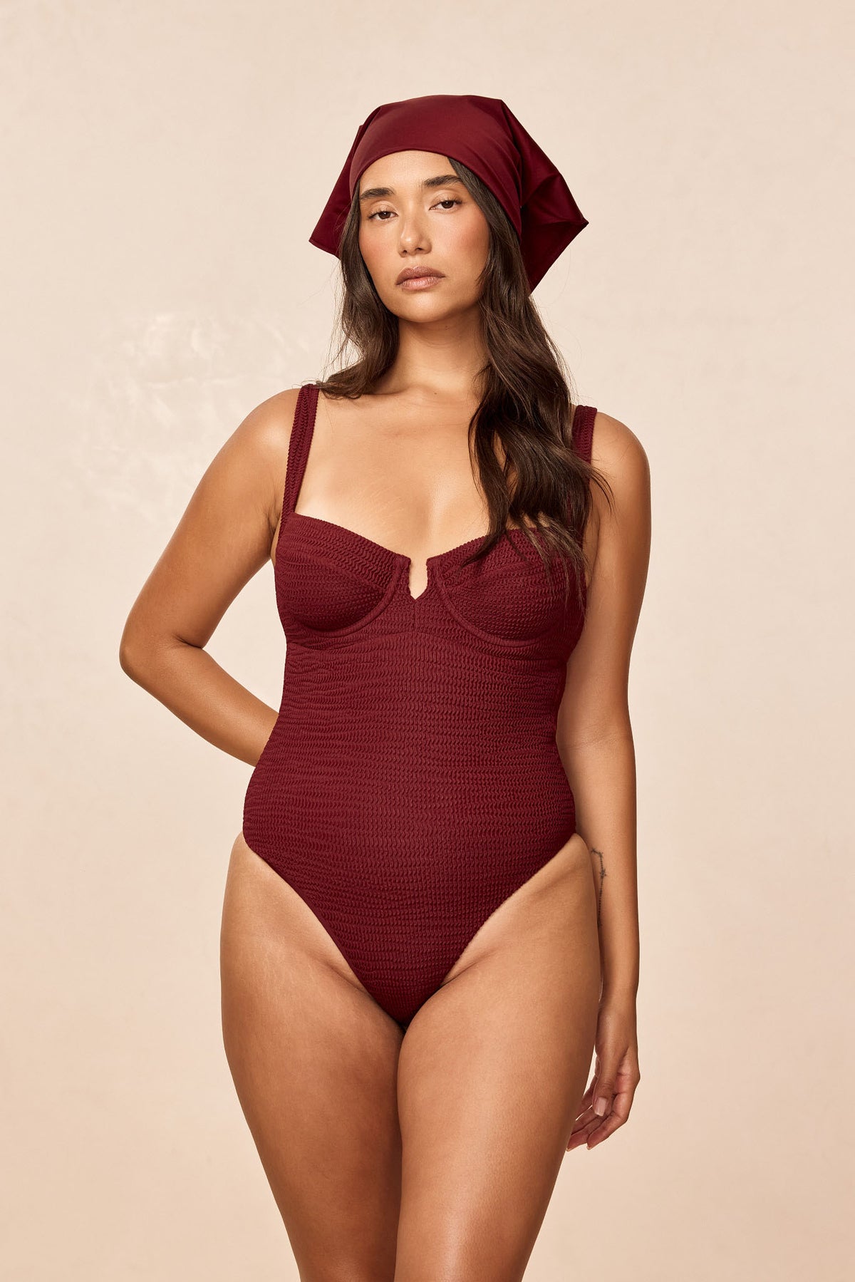Clovelly One Piece - Deep Burgundy Crinkle