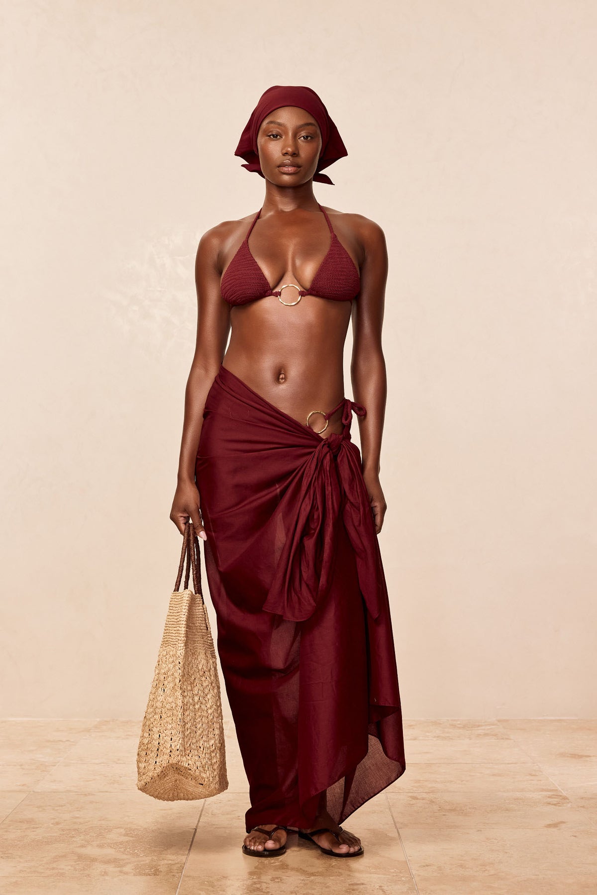St. Tropez Sarong - Deep Burgundy Cotton Voile