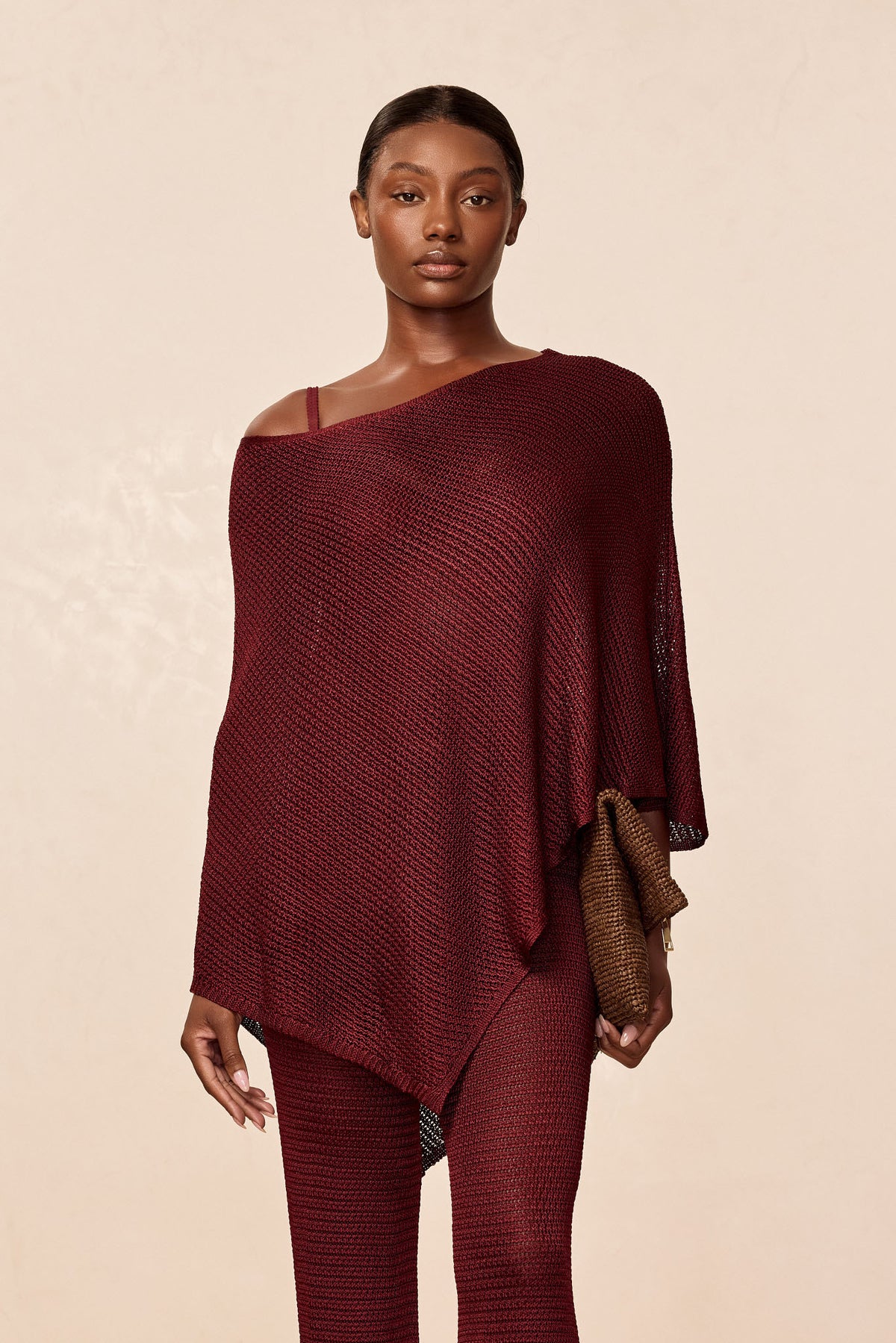 Dominica Poncho - Deep Burgundy Treble Knit