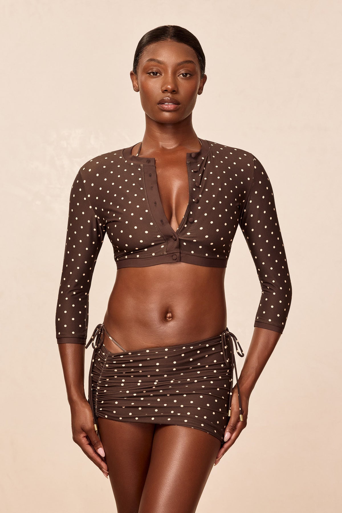 Crete Swim Cardigan - Espresso Dot