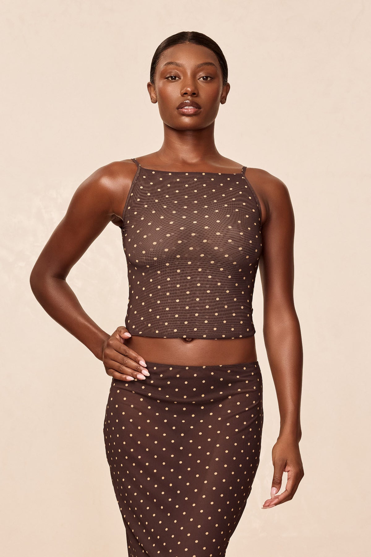 Camerelle Top - Espresso Dot Mesh