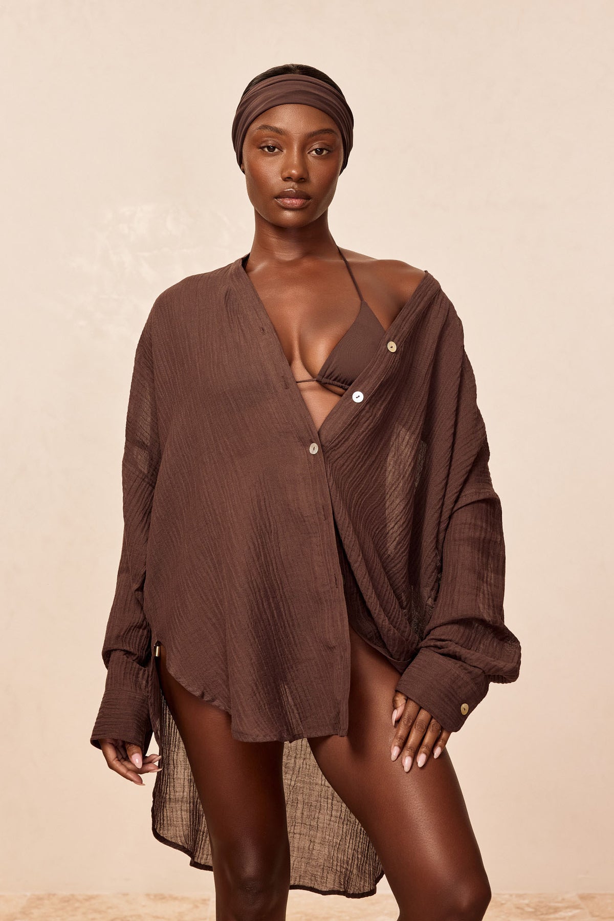 Barcelona Tunic - Espresso Crinkle Linen