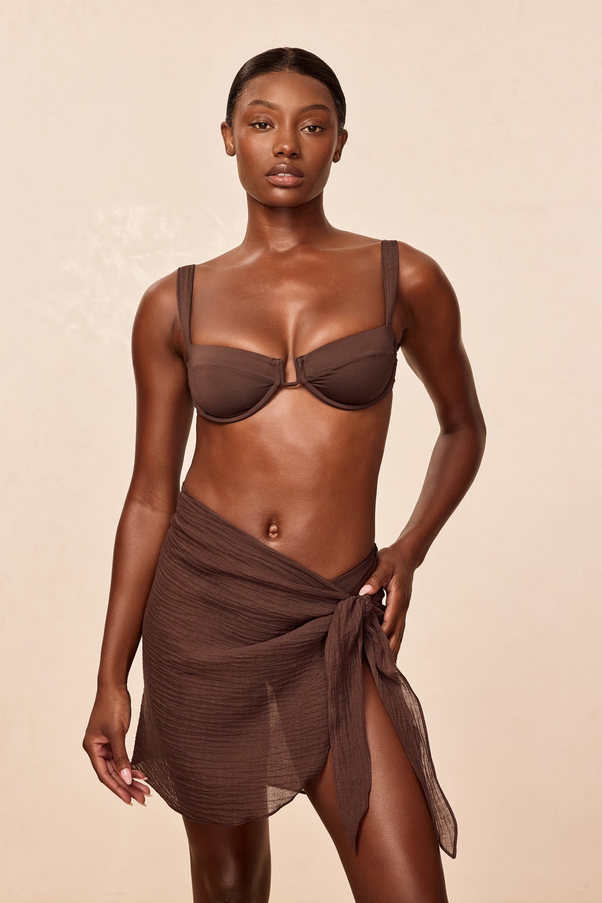 South Beach Sarong - Espresso Crinkle Linen
