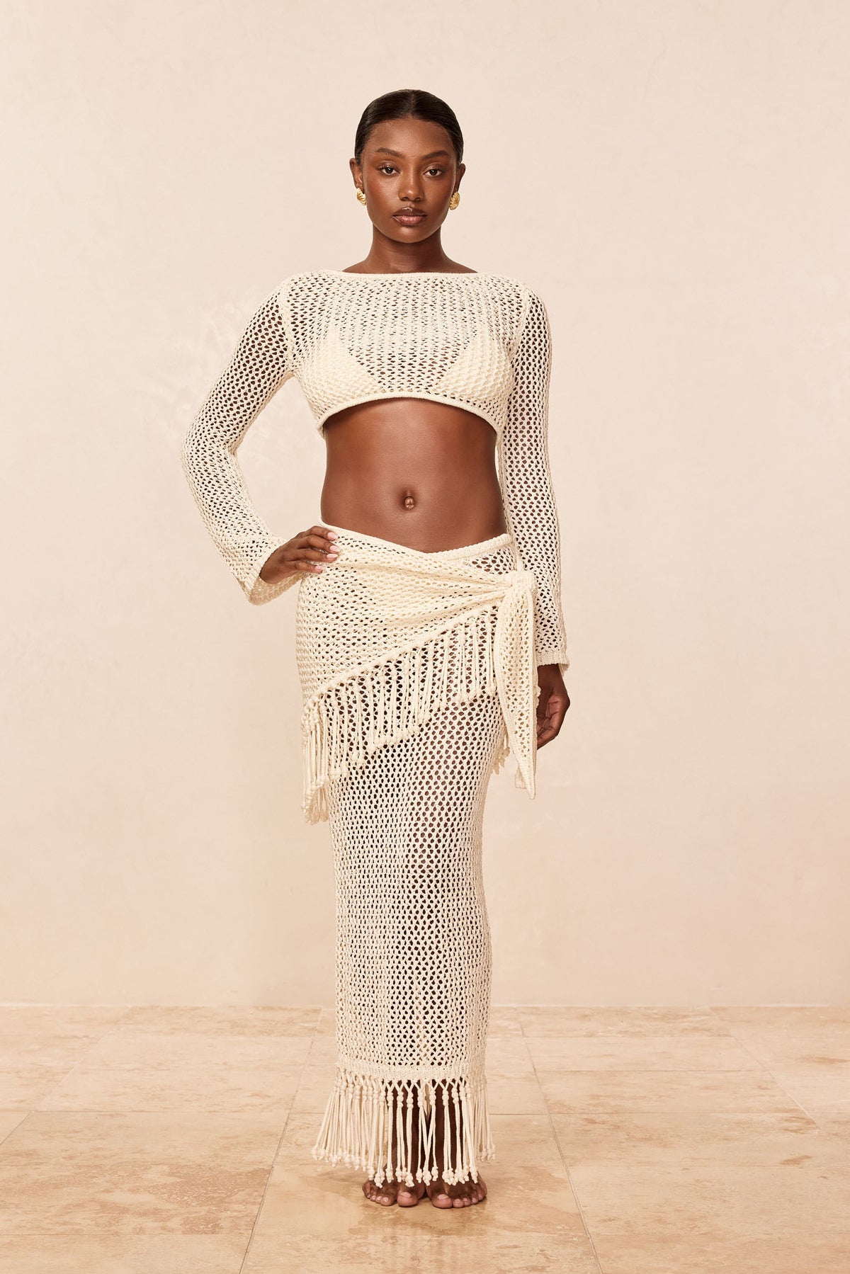 Paris Sarong With Fringe - Ivory