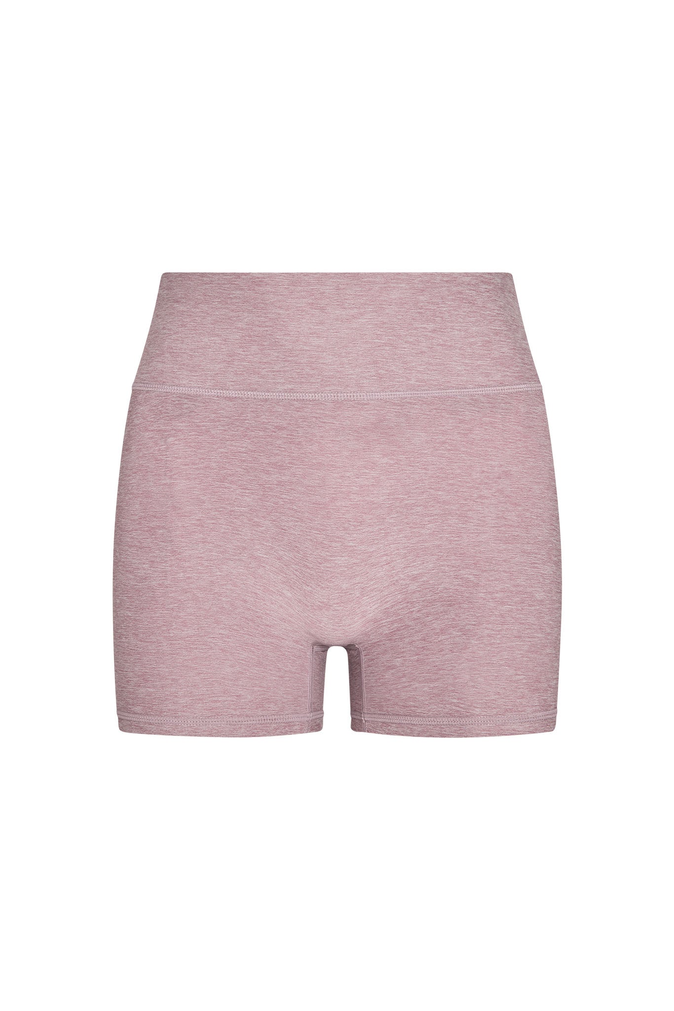 High‑rise mauve heathered fitted bike shorts with wide waistband
