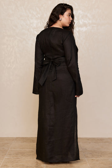 Montego Dress - Black Linen