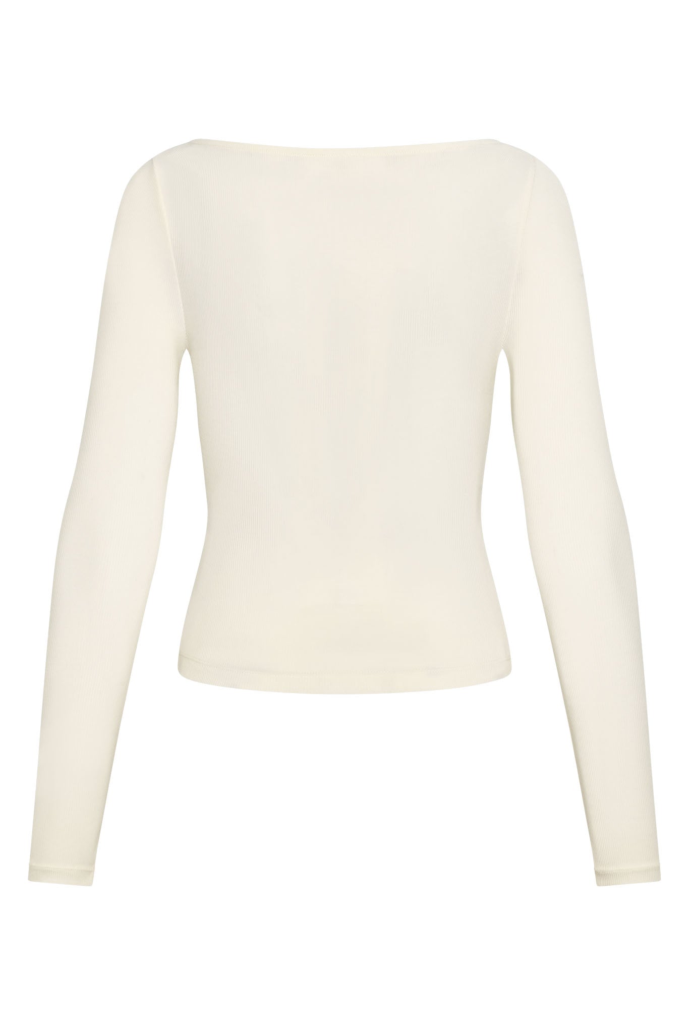 Cream ribbed long-sleeve top, back view