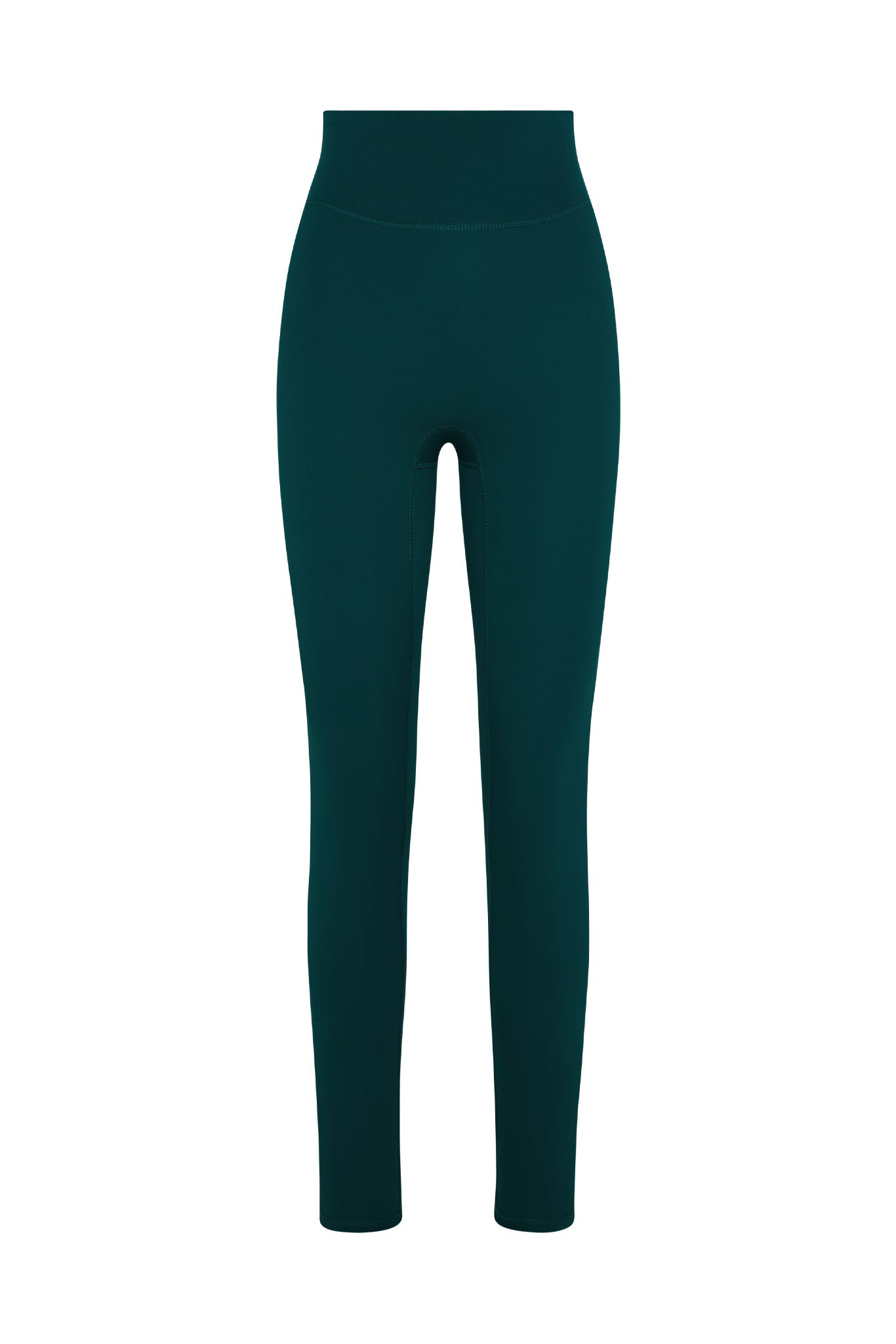 High-waist dark teal women's leggings, front view, full length