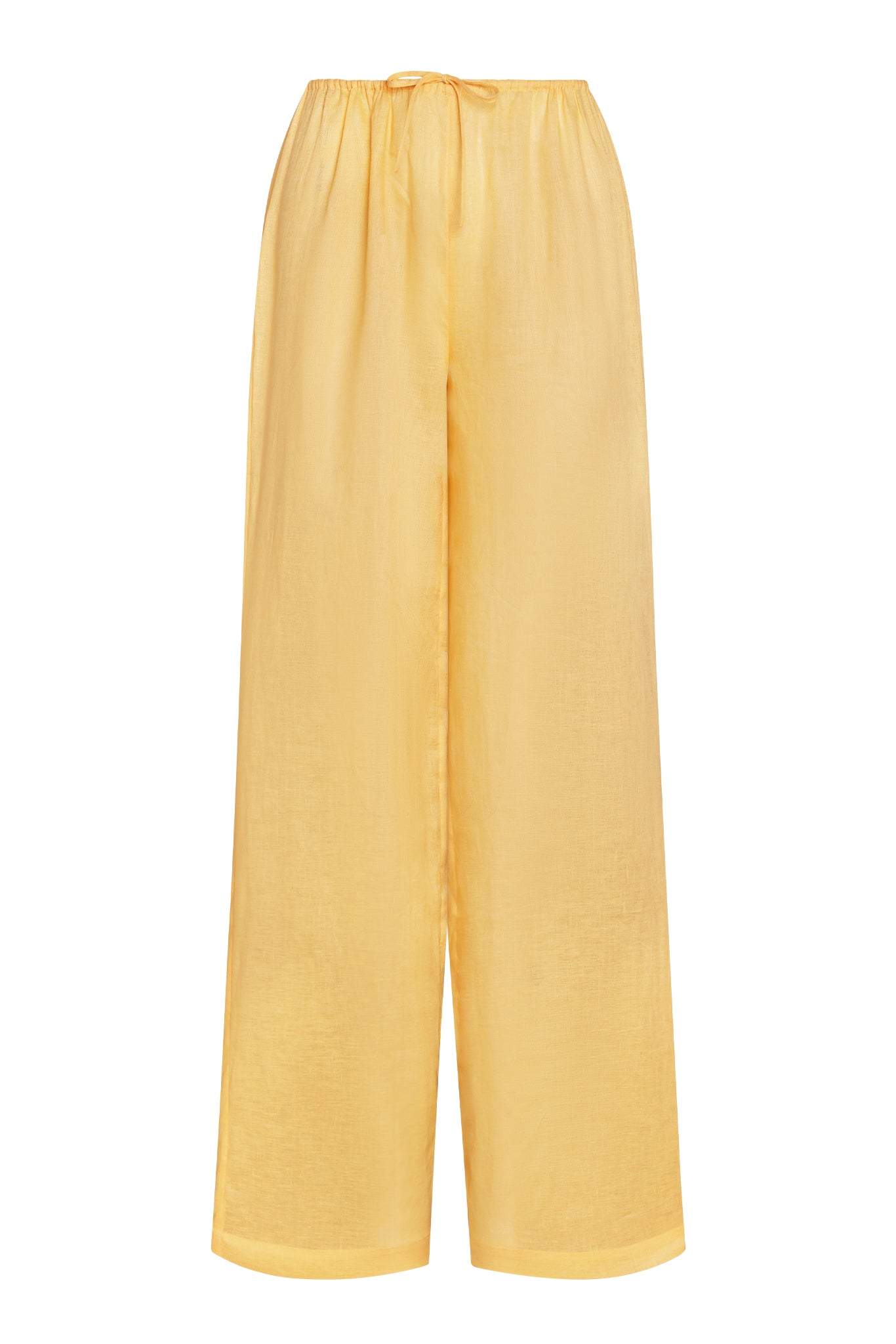 Yellow wide‑leg linen‑blend pants with elastic drawstring waist