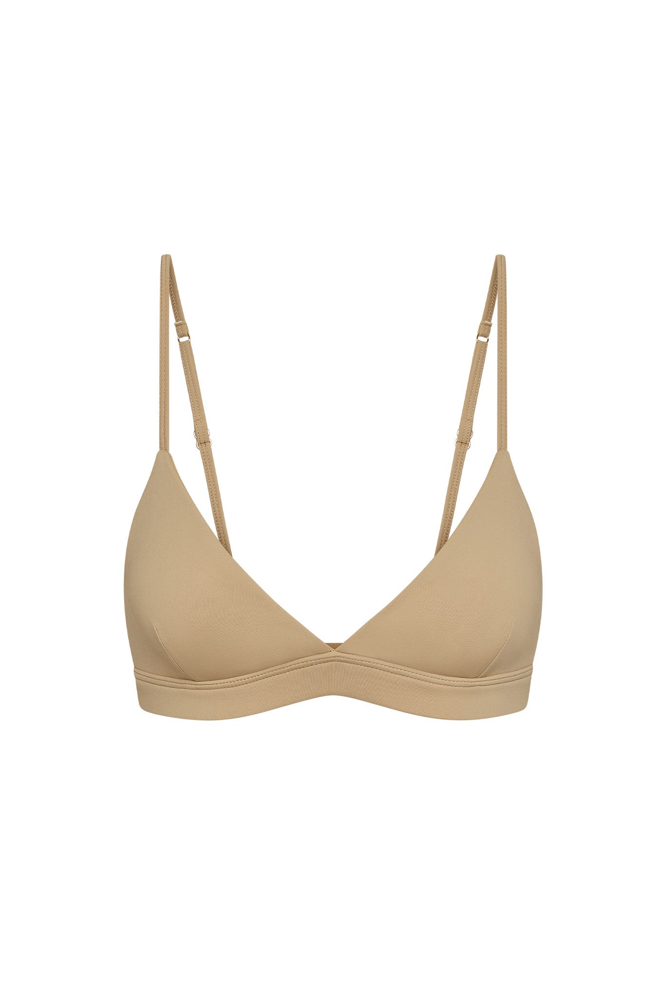 Nude triangle wireless bralette with thin adjustable straps and elastic underband