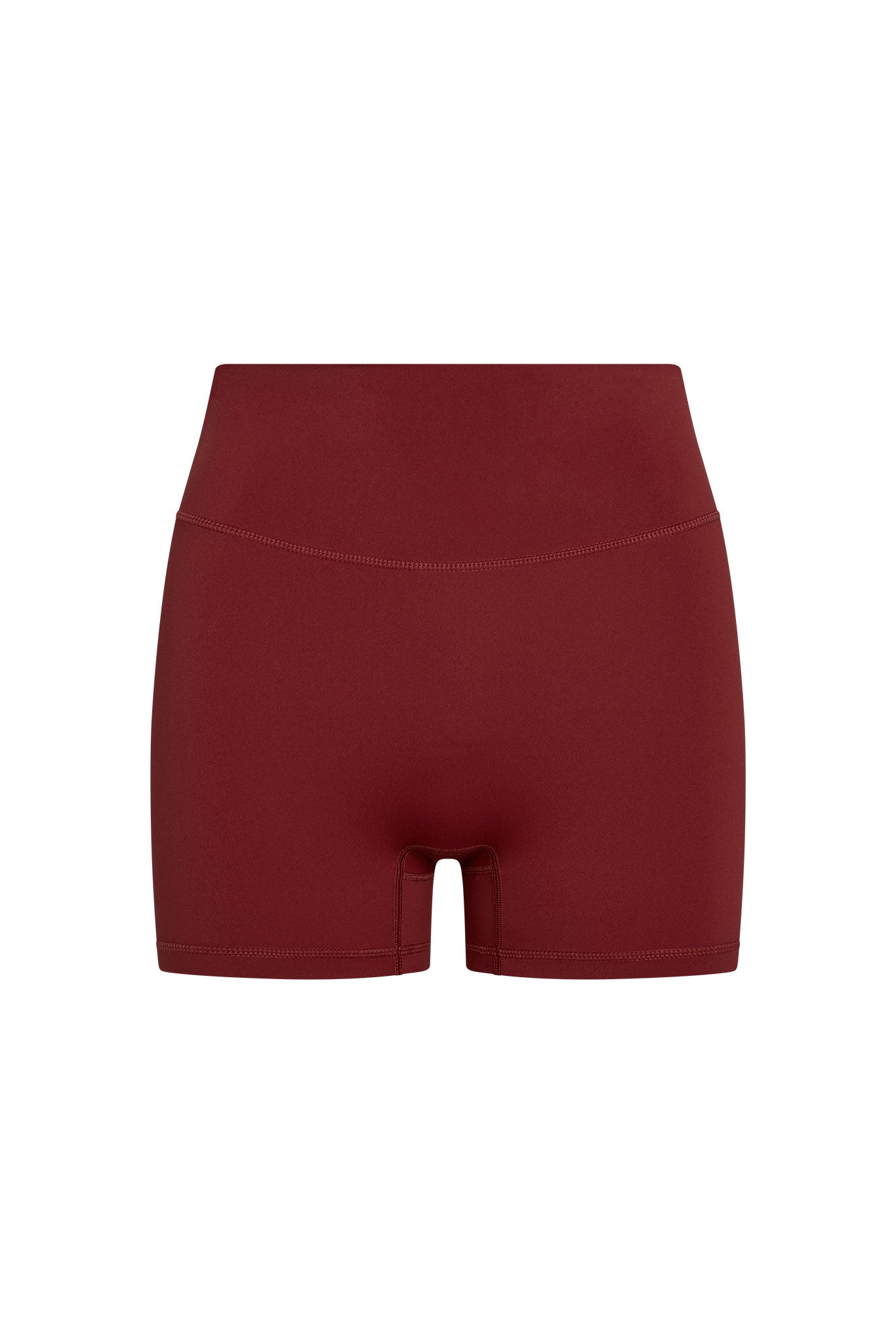 Maroon high-waist seamless biker shorts, front view.