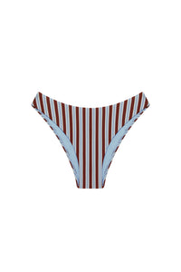 Front view of Byron Bottom bikini bottom showcasing vertical Milano Stripe pattern with a white background
