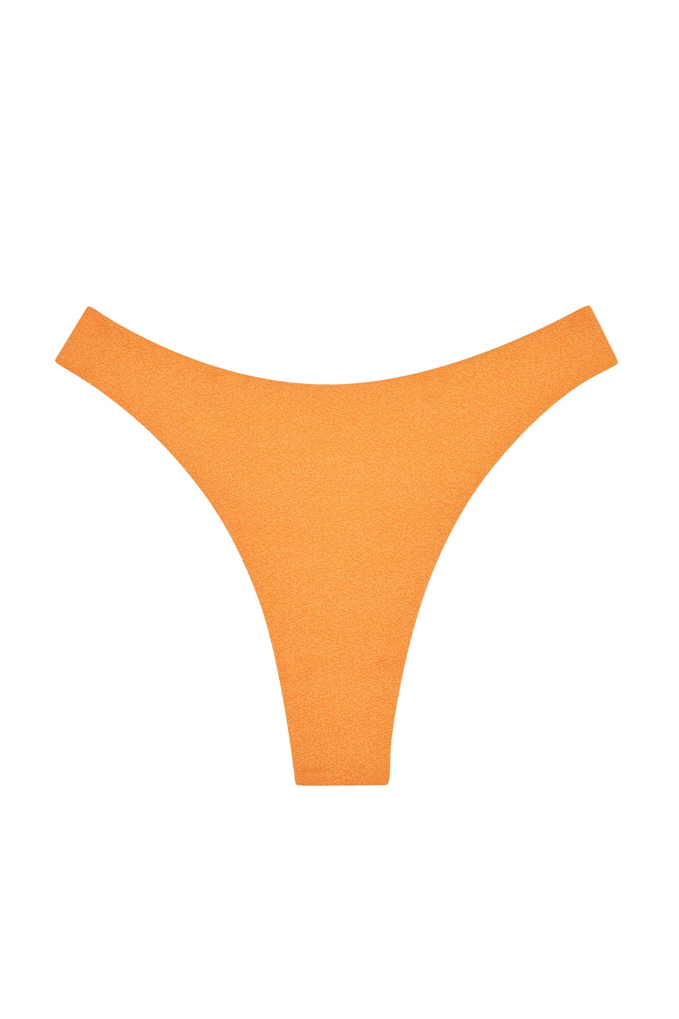 Orange textured thong-style bikini bottom on white background