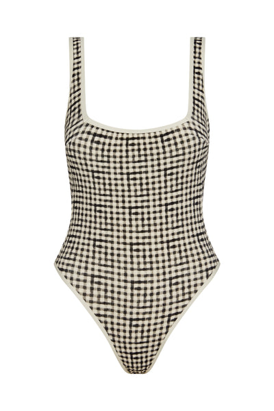 と*を様 idem drawstring gingham check onepi Corfu One Piece - Black Gingham – Monday Swimwear