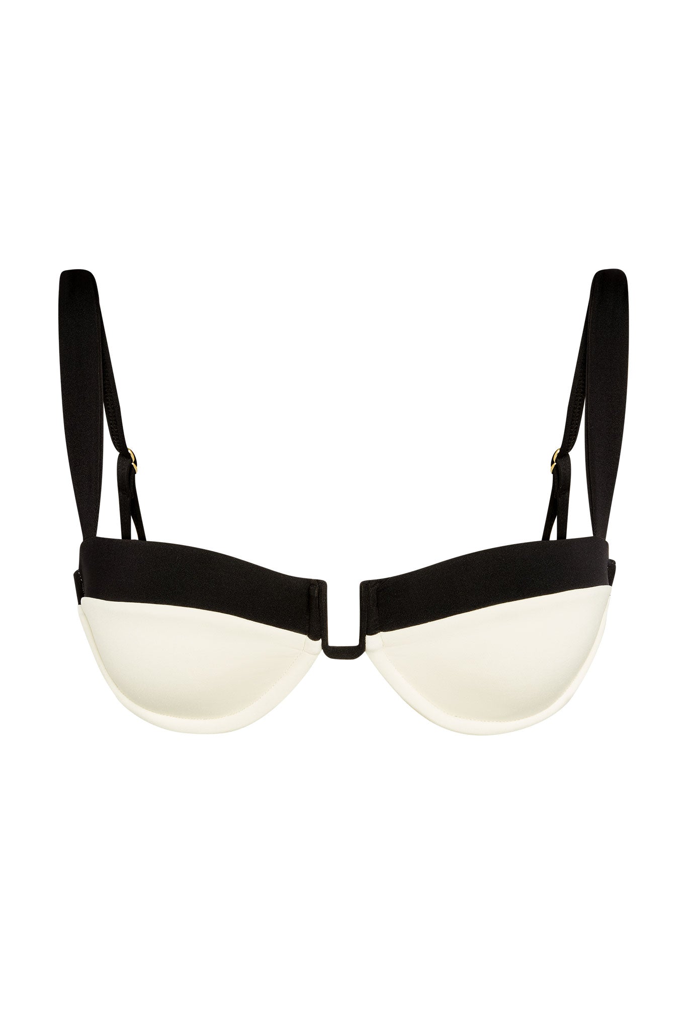 Black-and-white balconette underwire bra with adjustable straps