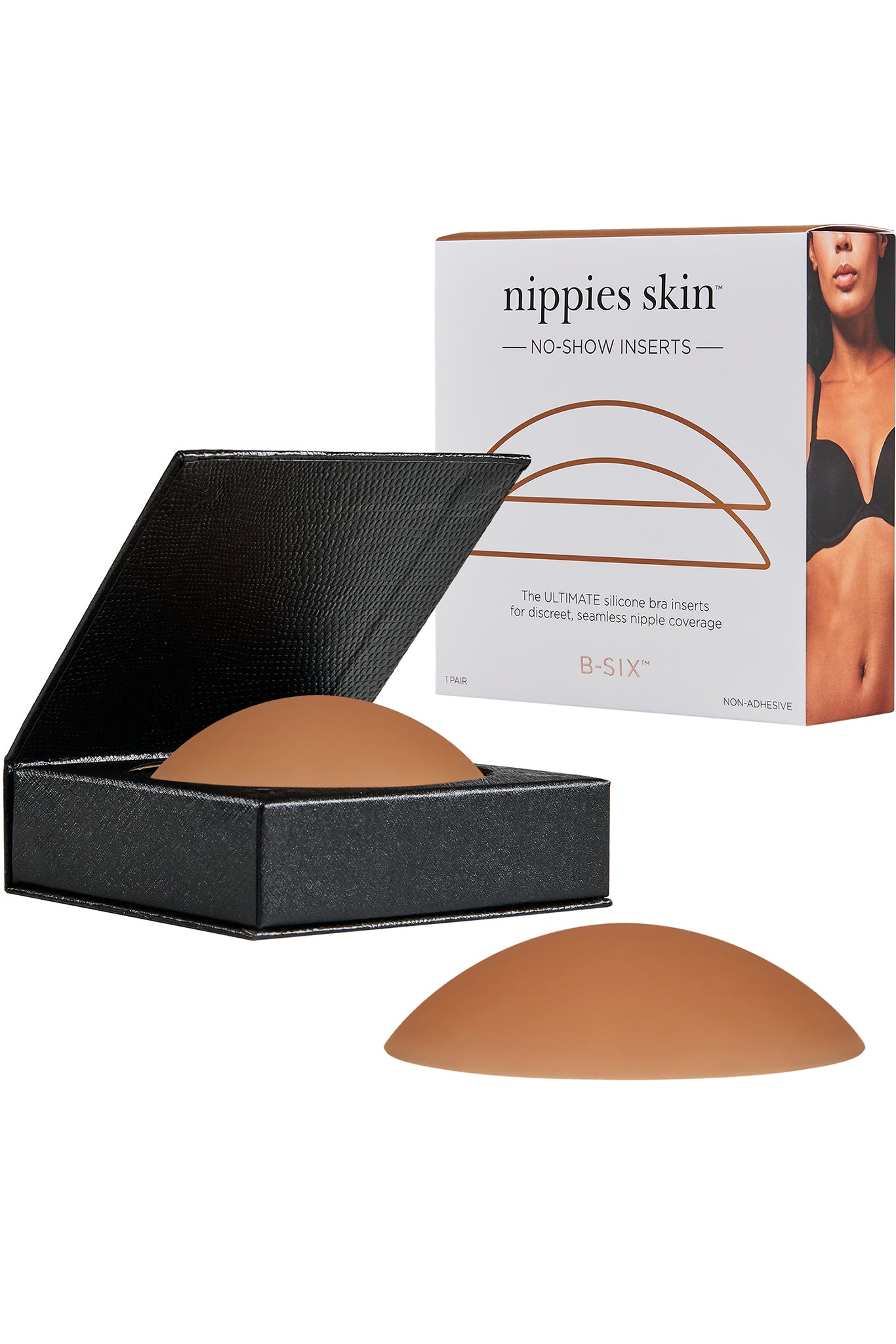 nippies skin NO-SHOW INSERTS The ULTIMATE silicone bra inserts for discreet seamless nipple coverage B-SIX NON-ADHESIVE 1 PAIR