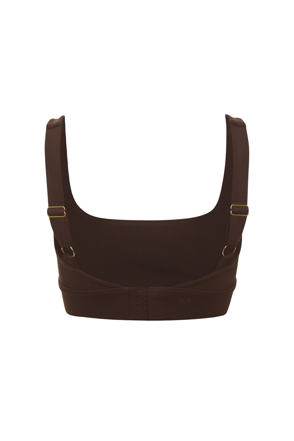 Back view of The Devin Bra in Espresso with adjustable shoulder straps, three position hook and eye closure, and wide band