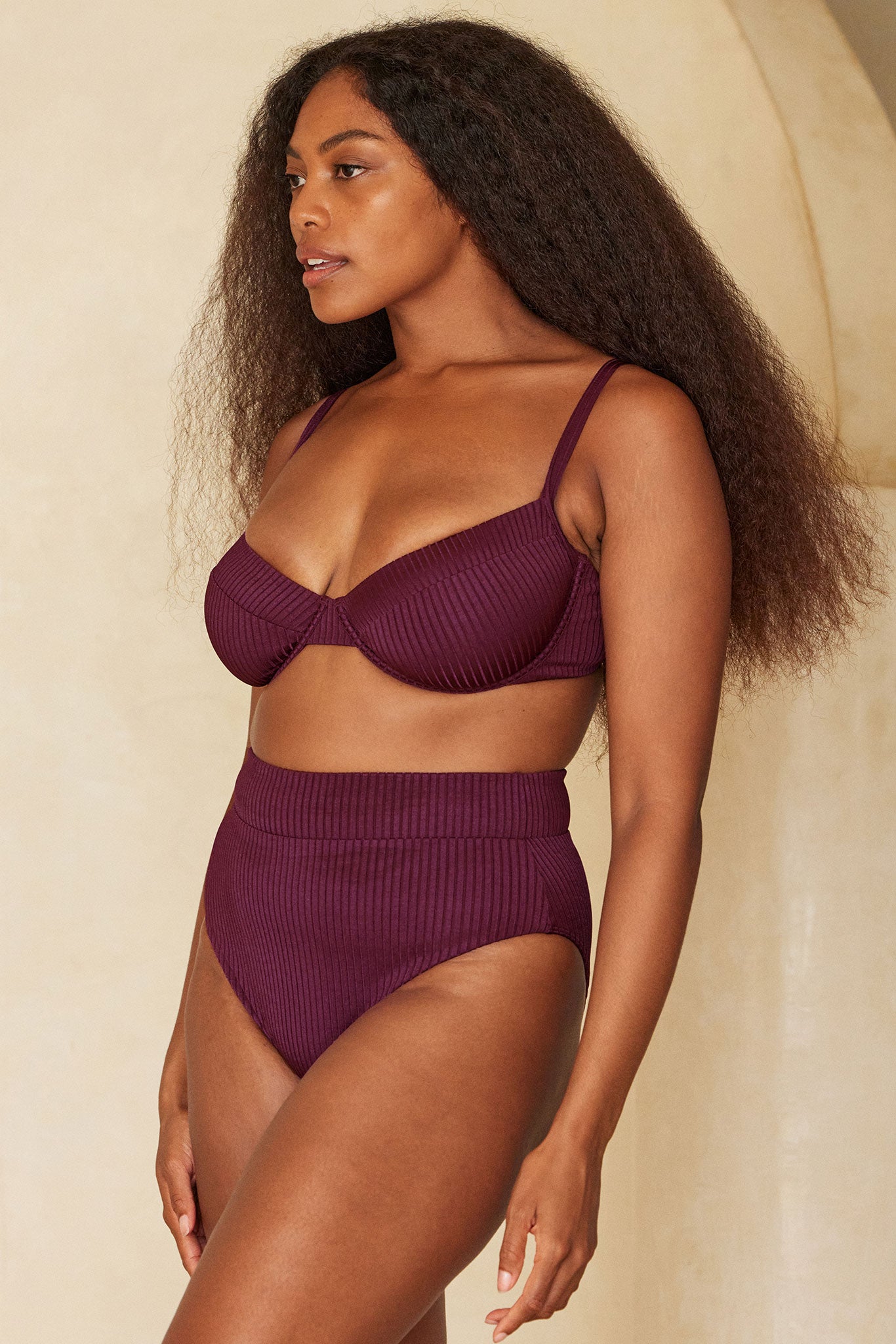 Sorrento Bottom - Eggplant Wide Rib – Monday Swimwear Sorrento Bottom - Eggplant Wide Rib – Monday Swimwear