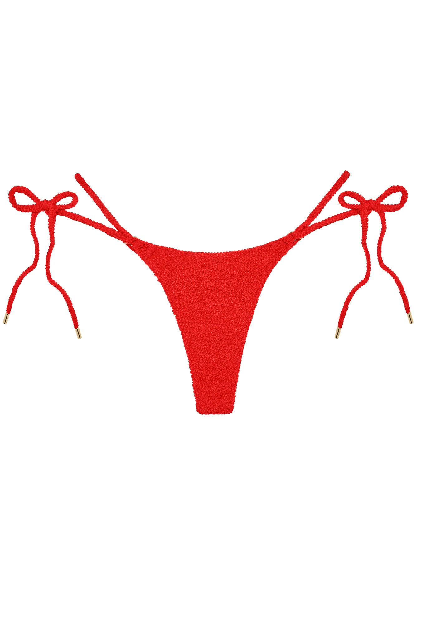 Red textured tie-side bikini bottom