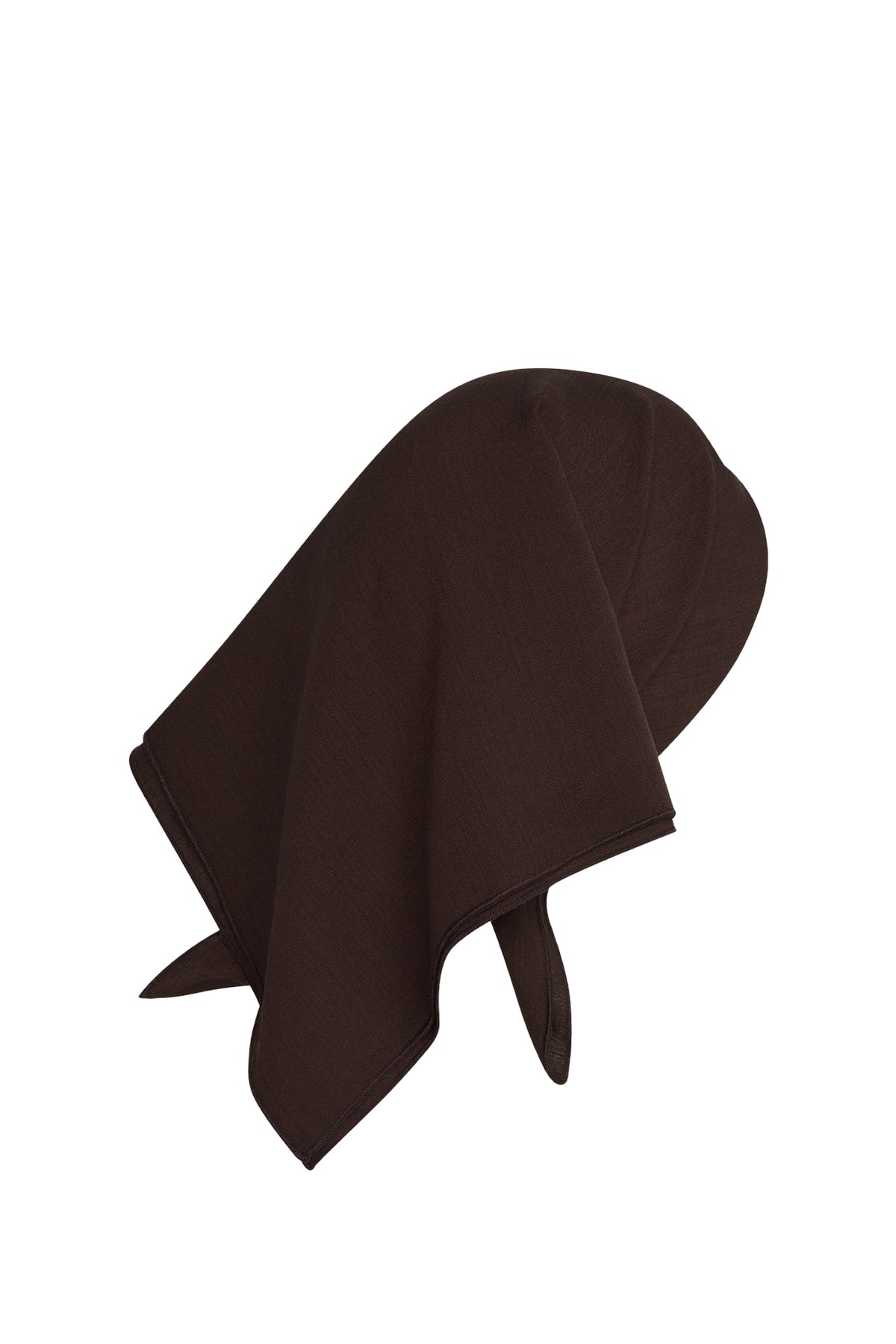 Back view of Monday Head Scarf in Espresso tied around the head, showing its square scarf shape against a white background