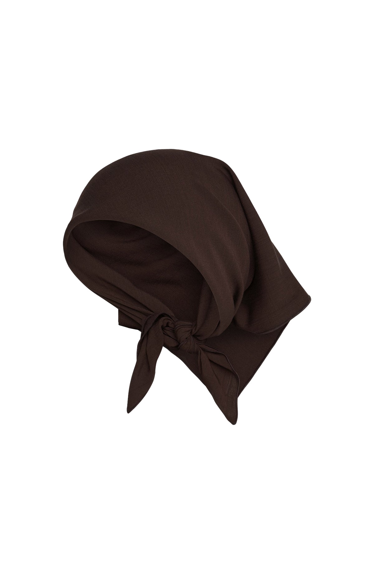 Front view of Monday Head Scarf in Espresso showcasing its square shape tied as a head wrap with a white background