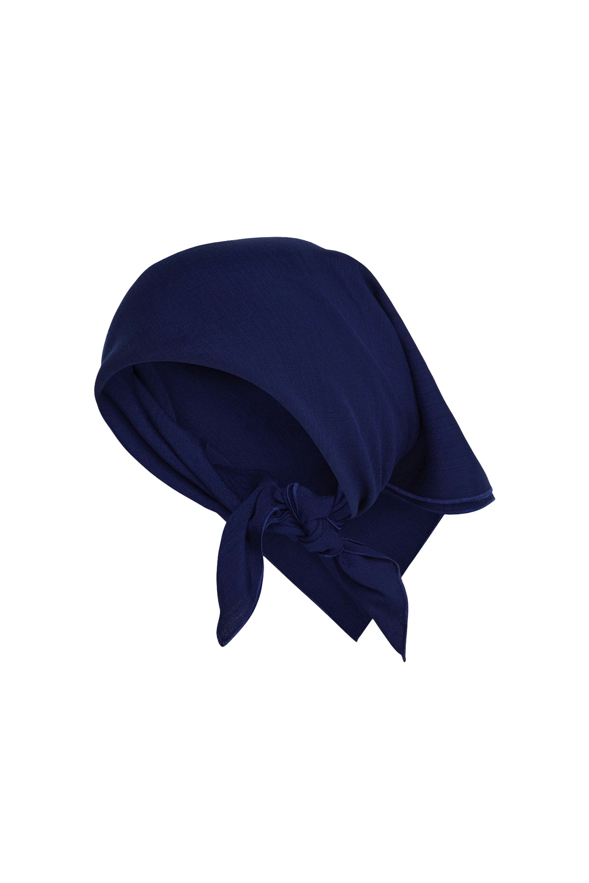 Angled view of Monday Head Scarf in Midnight showcasing tied ends against a white background