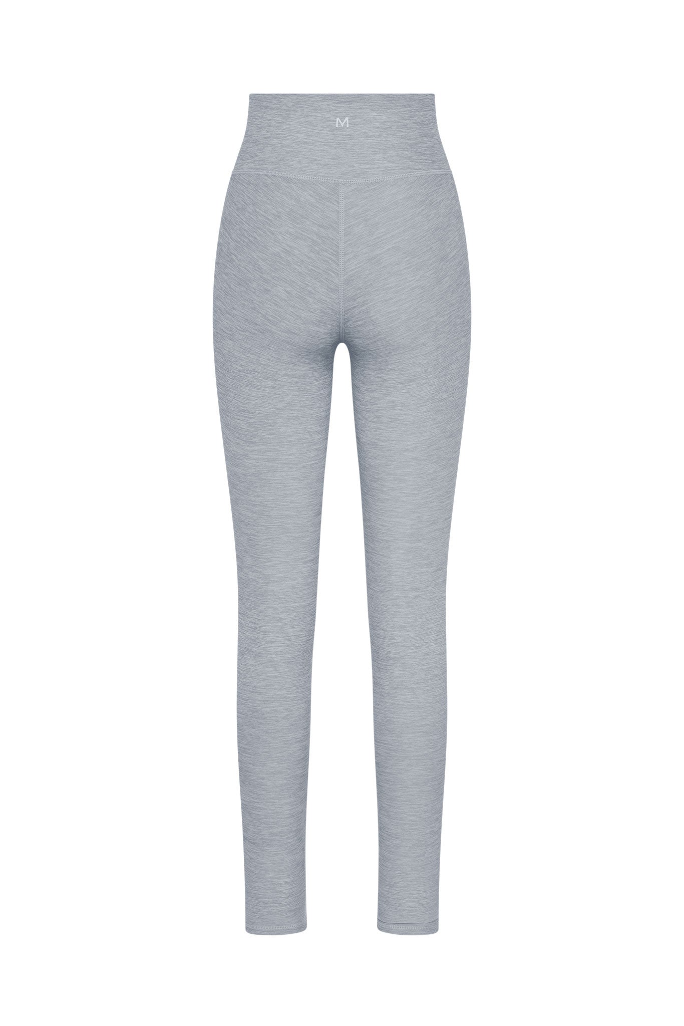 Light gray seamless high-waist leggings, back view with small 'M' logo on waistband.