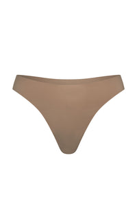 Front view of Invisible Thong showcasing seamless no-show edges in caramel on white background