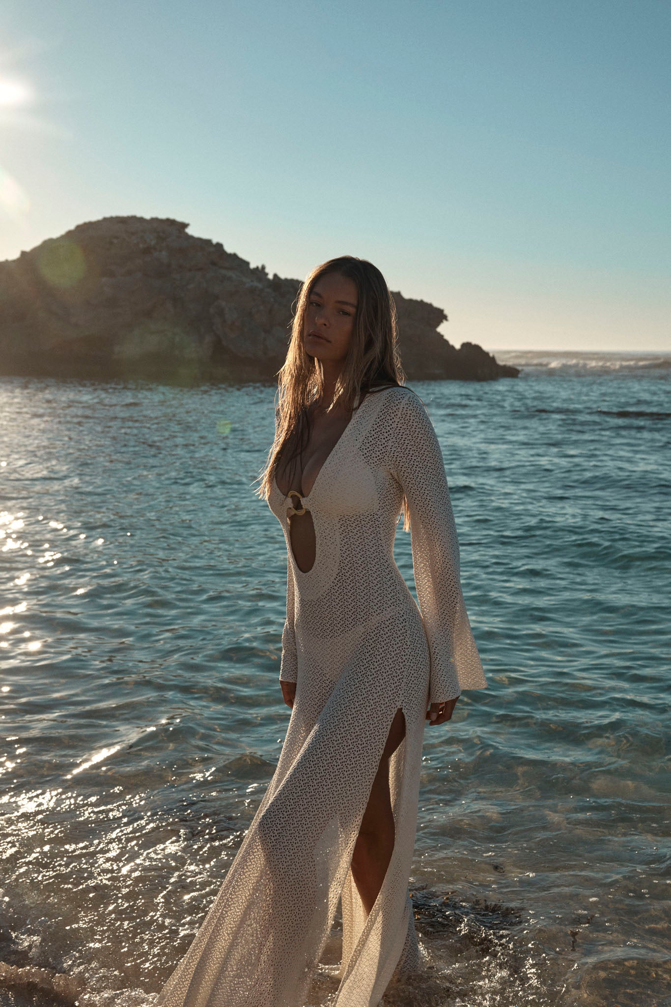 white cut out crochet dress Devon Windsor Sonya Crochet Cutout Dress in Off White