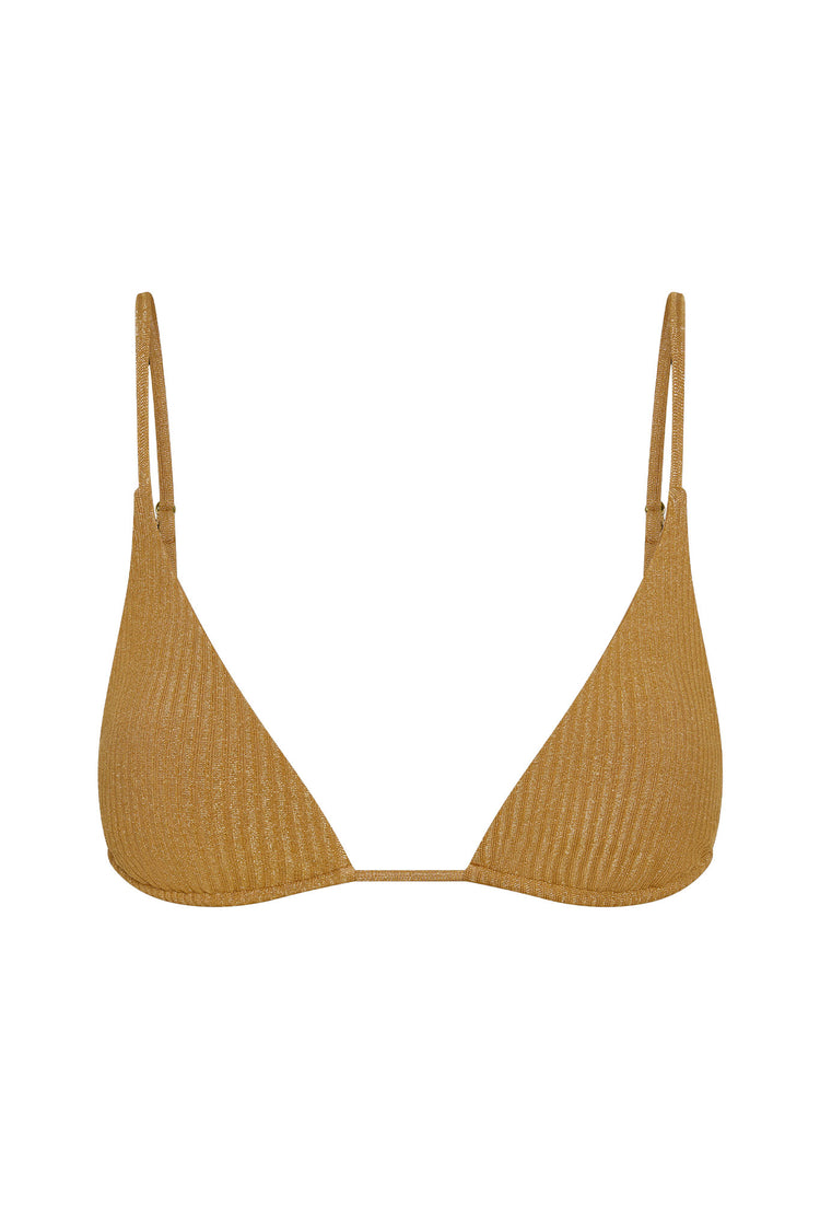 Miami Gold Rib Kauai Top - Antique Gold Lurex Rib – Monday Swimwear