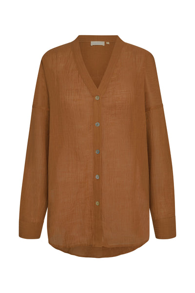 Barcelona Tunic - Caramel Crinkle Linen – Monday Swimwear