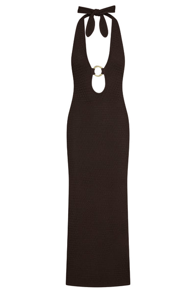 Montego Halter Dress - Espresso Lace Crochet – Monday Swimwear