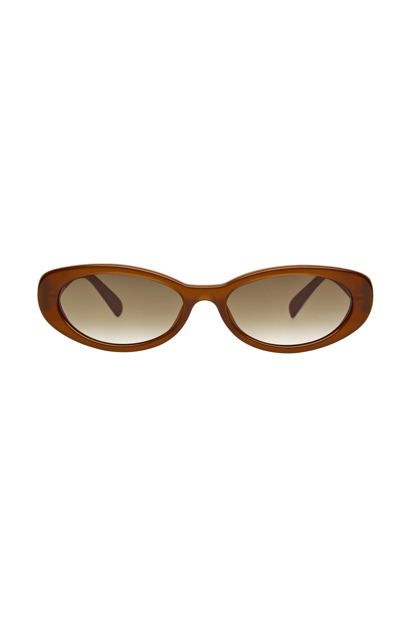 Brown oval sunglasses with gradient brown lenses on white background