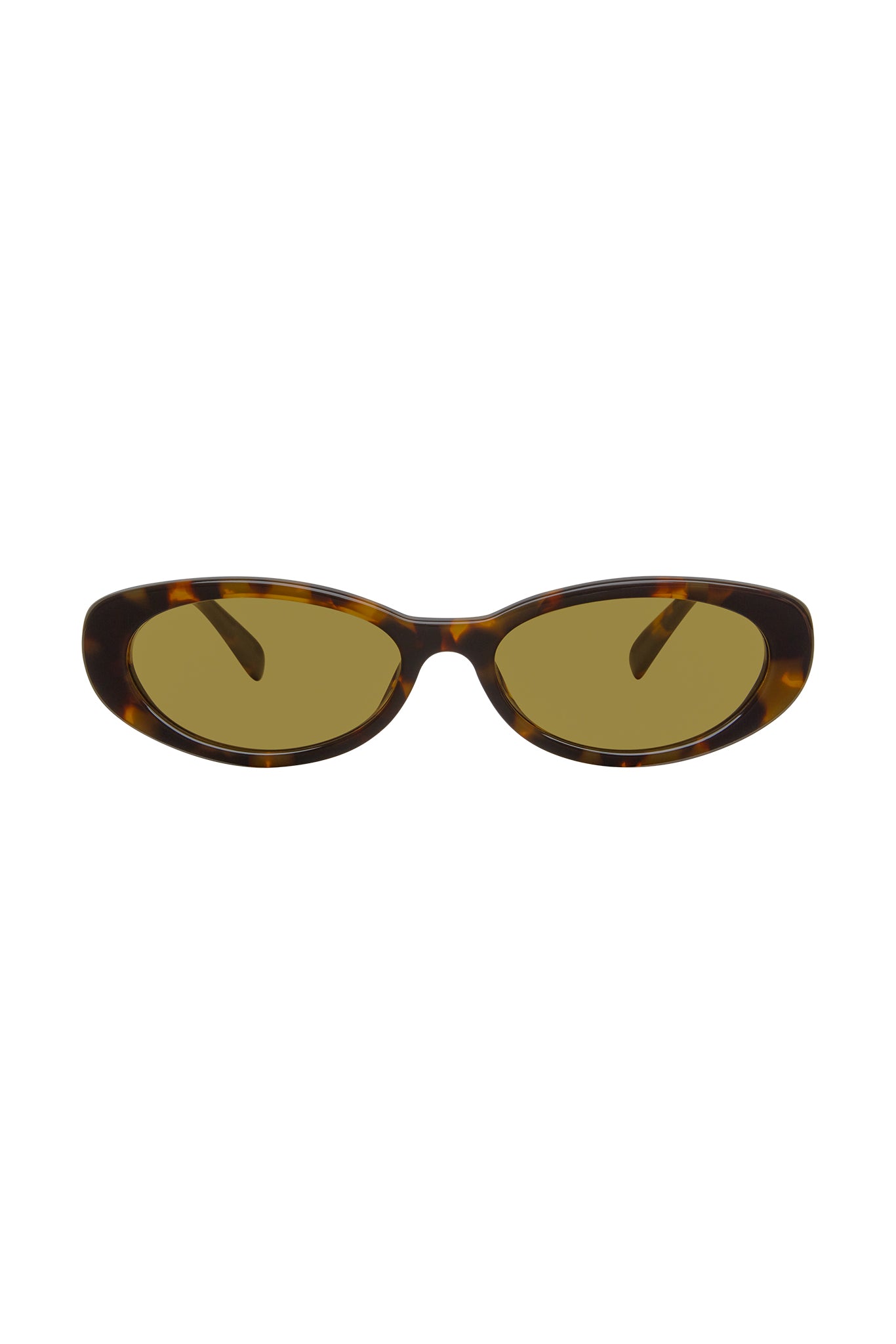 Oval tortoiseshell sunglasses with olive-brown lenses